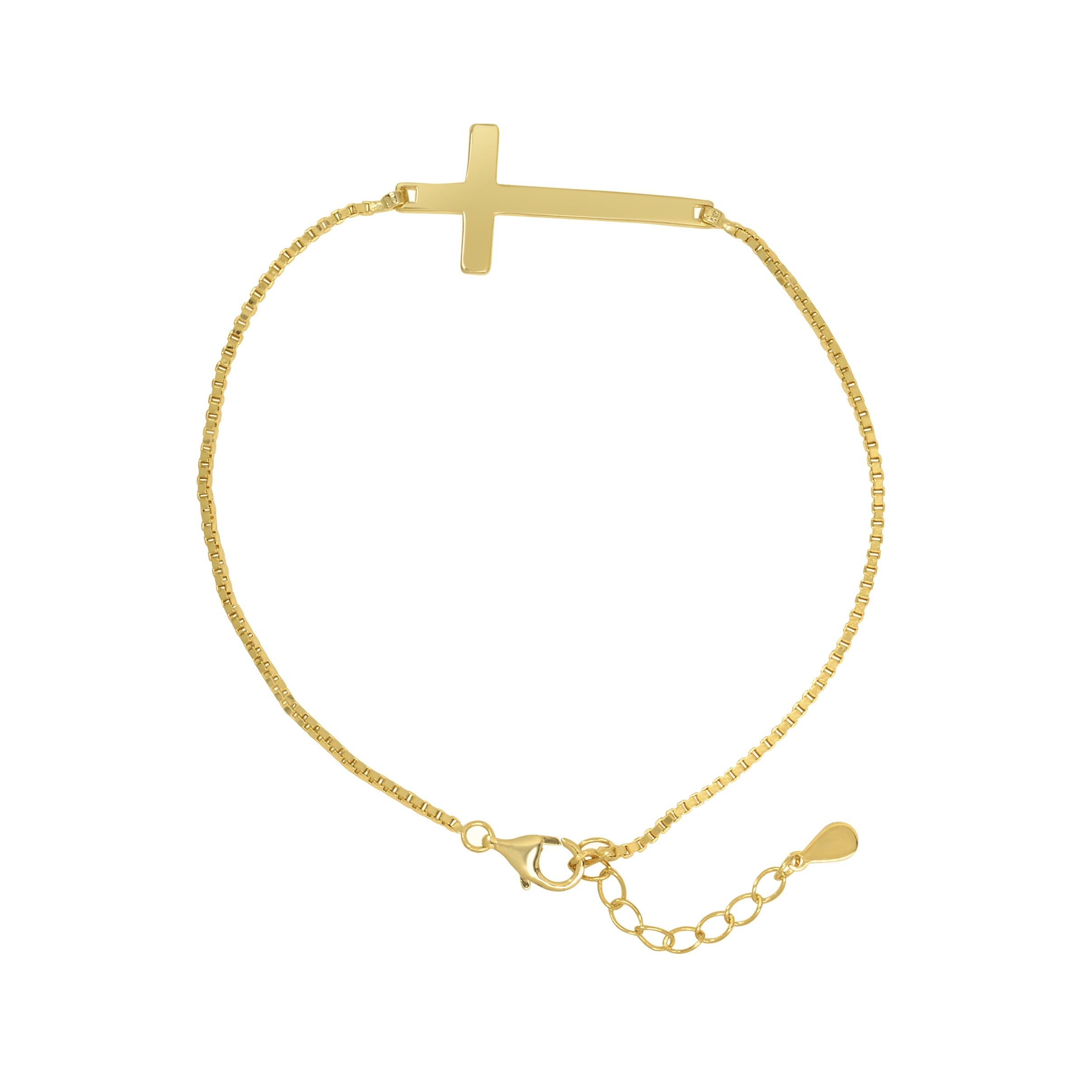 Sideways Cross Bracelet with Monogram Initials Charm & CZ Stones - Double  Chain Cross Bracelet - Silver, Yellow Gold or Rose Gold