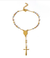 Circle Bead Charm Rosary Bracelet - Silver