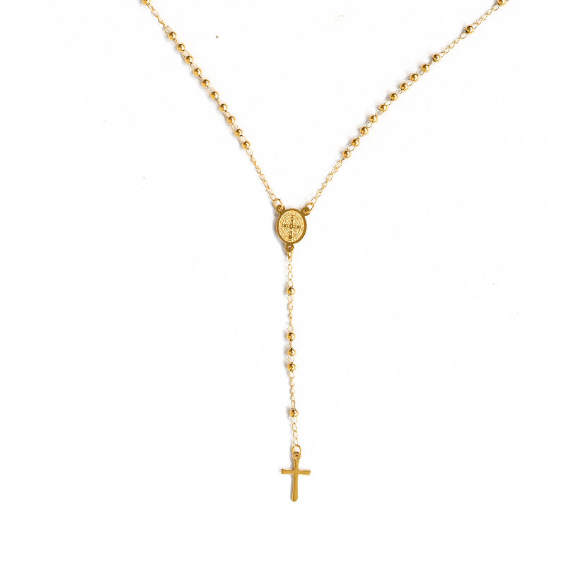 Circle Bead Rosary Necklace - Gold