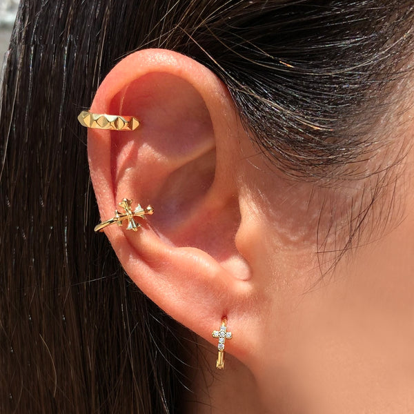 Fleur Cross and Geometric Ear Cuffs