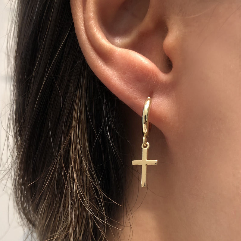 Small Cross Hoop Earrings ($17) ❤ liked on Polyvore featuring jewelry,  earrings, cross earrings, gold … | Hoop earrings small, Cross earrings,  Dangle cross earrings