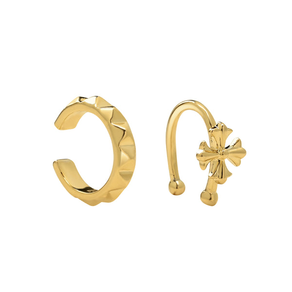 Fleur Cross and Geometric Ear Cuffs