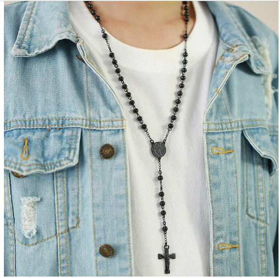 Men's Bead Rosary - Silver