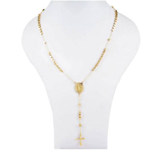 Cube Bead Rosary Necklace - Gold