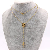 Virgin Mary Dainty Bead Rosary Necklace - Gold