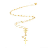 Virgin Mary Dainty Bead Rosary Necklace - Gold