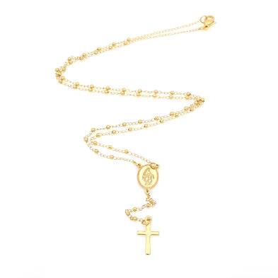 Virgin Mary Dainty Bead Rosary Necklace - Gold