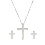 Men's Cross Necklace and Earring Set - Silver